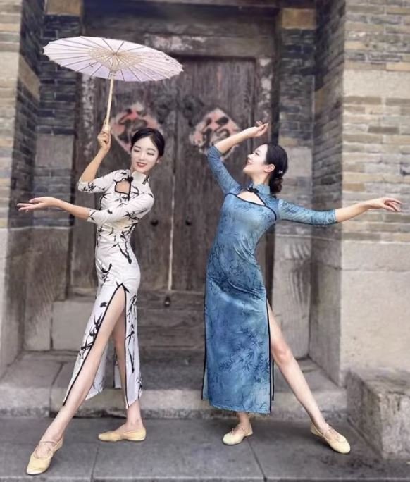 中式古風旗袍渲染竹子